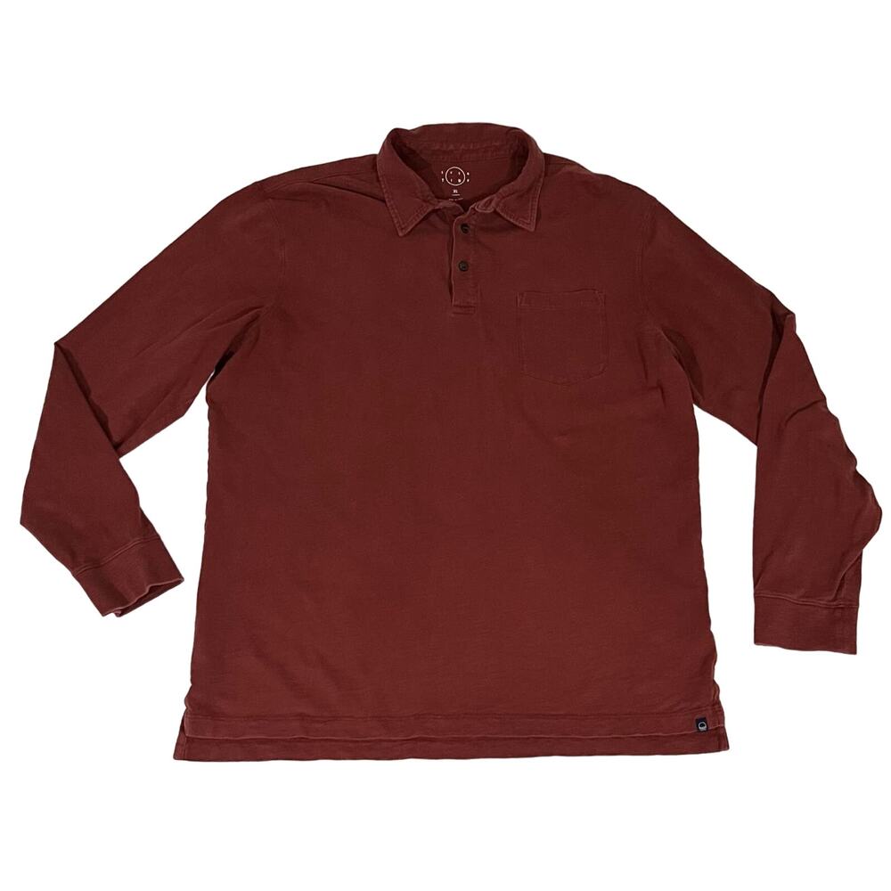 Even Tide Men’s Shirt Long Sleeve Polo Burnt Red Maroon 100% Cotton Sz XL